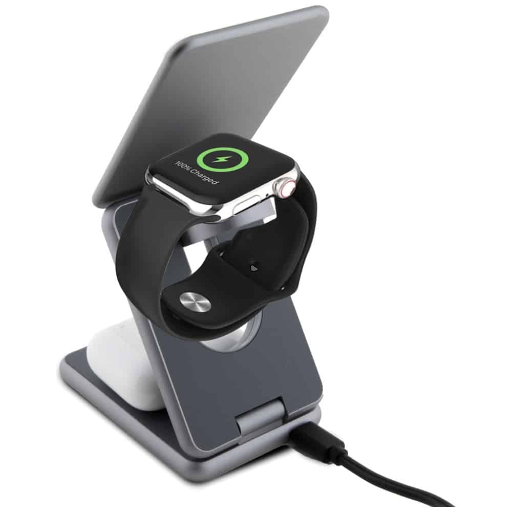 Επαγωγικός φορτιστής TUMI πτυσσόμενος 3 σε 1 15W + γκρι θήκη - Image 3