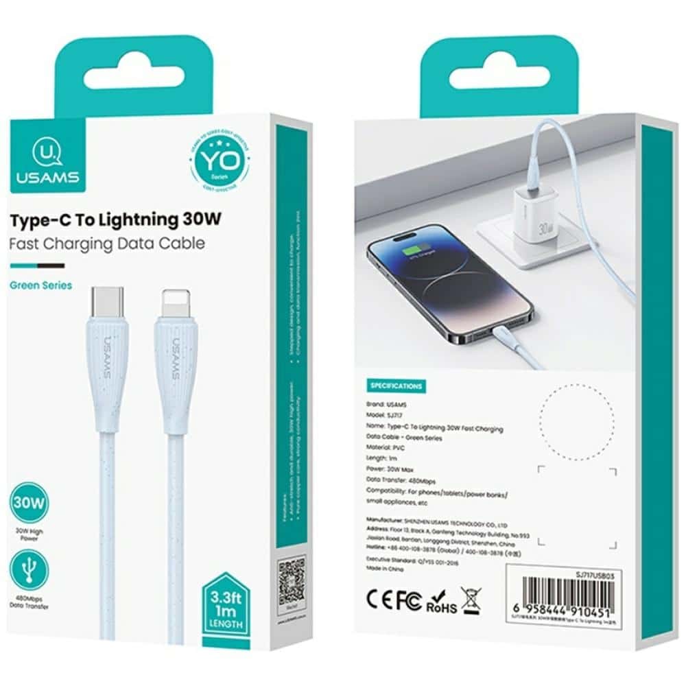 Καλώδιο USAMS Green Series SJ717 30W USB-C σε Lightning 1m μπλε - Image 10