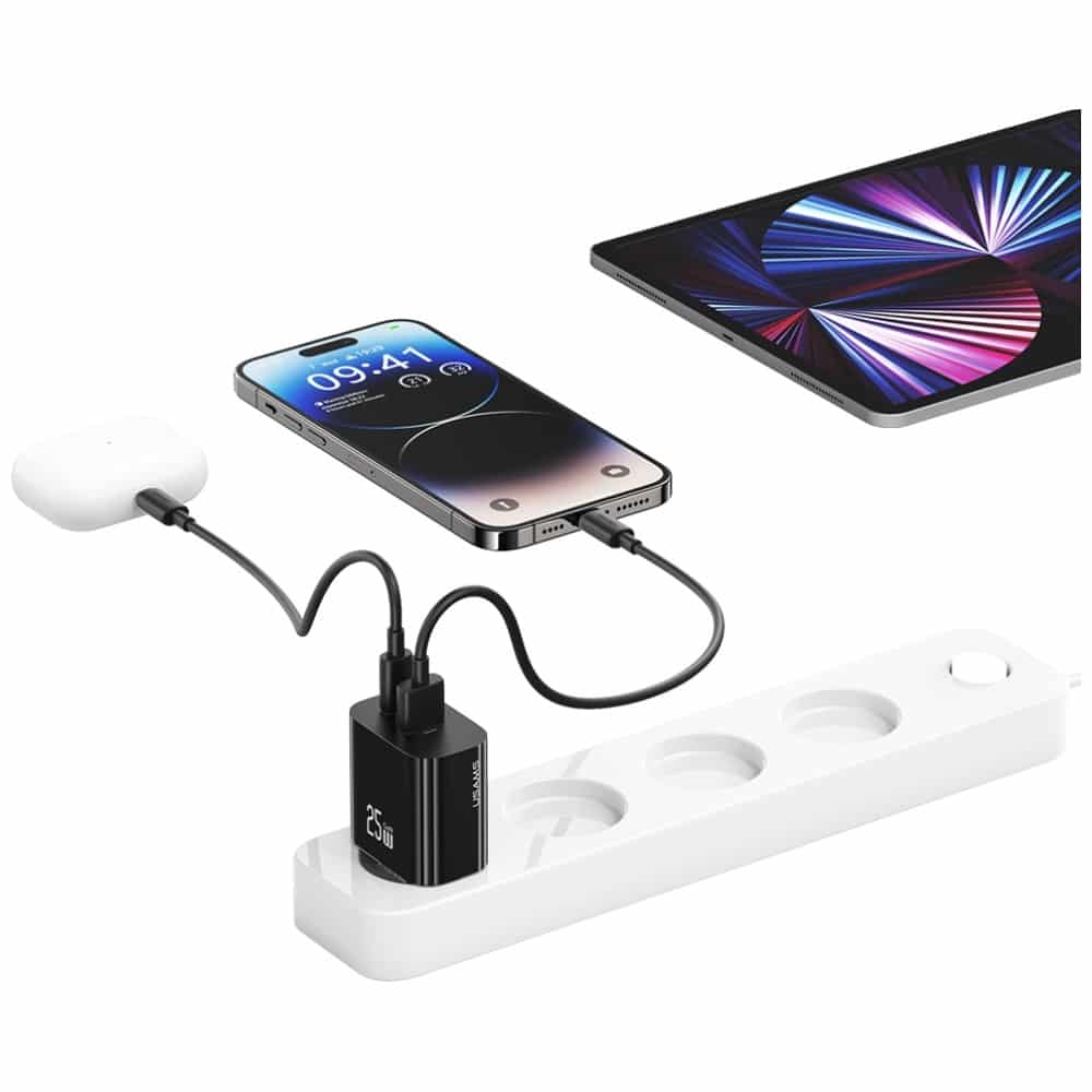 Φορτιστής τοίχου USAMS CC315 T65 25W 1xUSB-C 1xUSB-A Γρήγορη φόρτιση μαύρο - Image 8