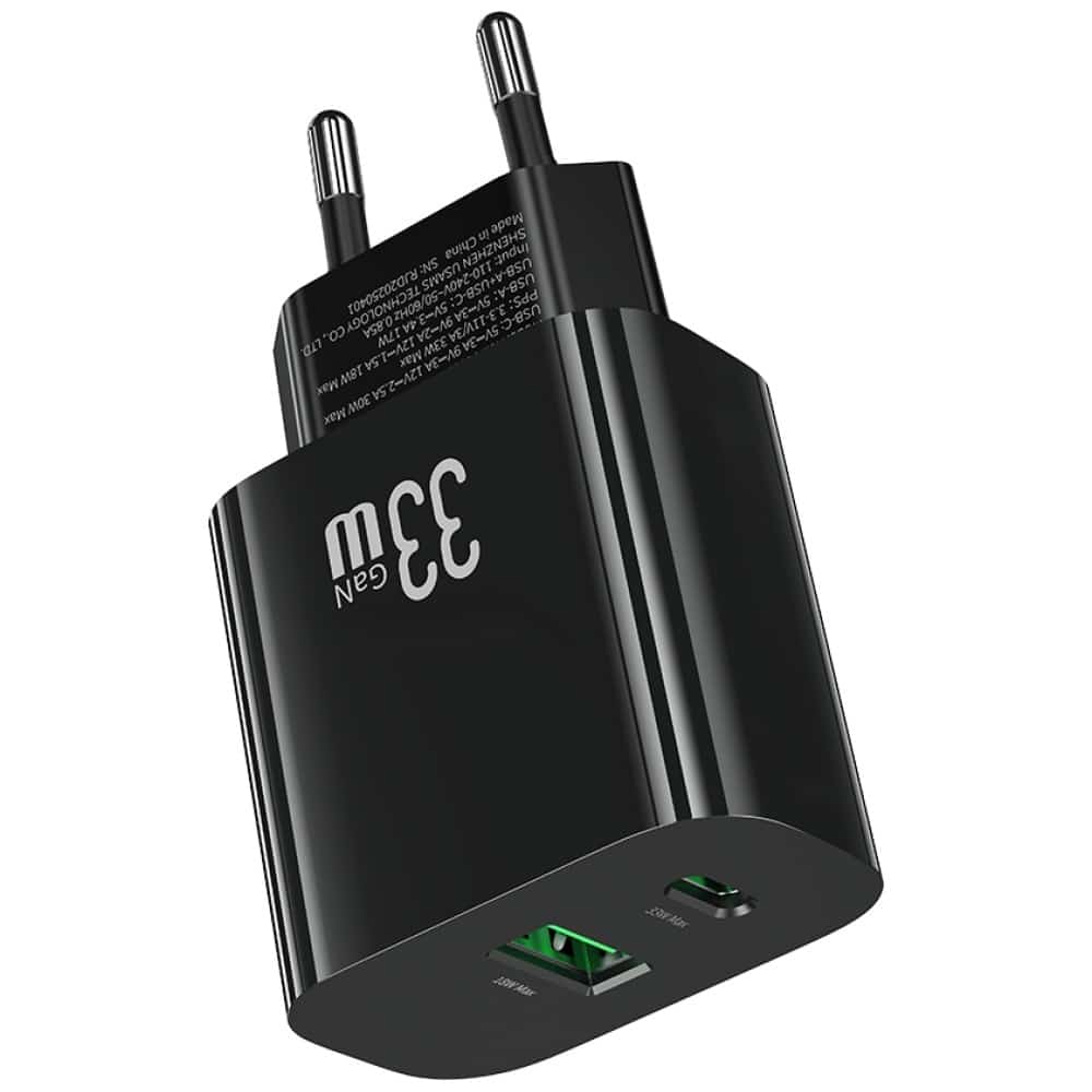 Φορτιστής τοίχου USAMS CC317 T65 33W 1xUSB-C 1xUSB-A Γρήγορη φόρτιση μαύρο - Image 2