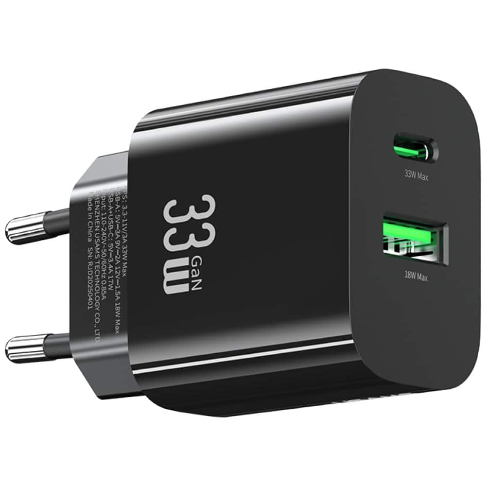 Φορτιστής τοίχου USAMS CC317 T65 33W 1xUSB-C 1xUSB-A Γρήγορη φόρτιση μαύρο - Image 4
