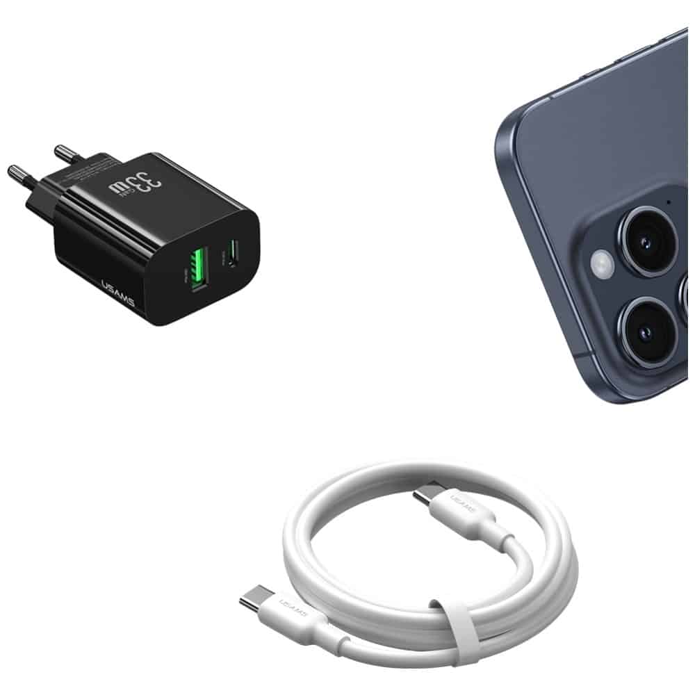 Φορτιστής τοίχου USAMS CC317 T65 33W 1xUSB-C 1xUSB-A Γρήγορη φόρτιση μαύρο - Image 5