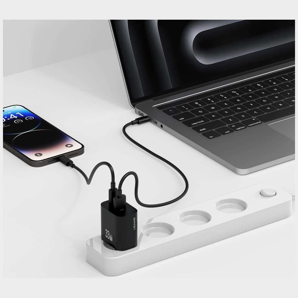 Φορτιστής τοίχου USAMS CC317 T65 33W 1xUSB-C 1xUSB-A Γρήγορη φόρτιση μαύρο - Image 6