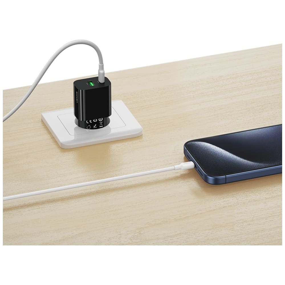 Φορτιστής τοίχου USAMS CC317 T65 33W 1xUSB-C 1xUSB-A Γρήγορη φόρτιση μαύρο - Image 8