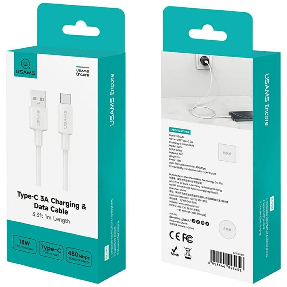 Καλώδιο USAMS U90 3A USB-A σε USB-C λευκό - Image 5