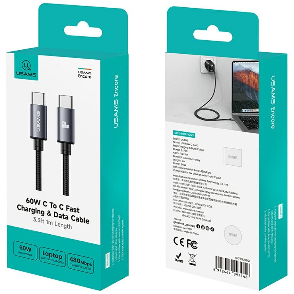 Καλώδιο USAMS U91 60W USB-C σε USB-C 1m αμαύρωση - Image 5
