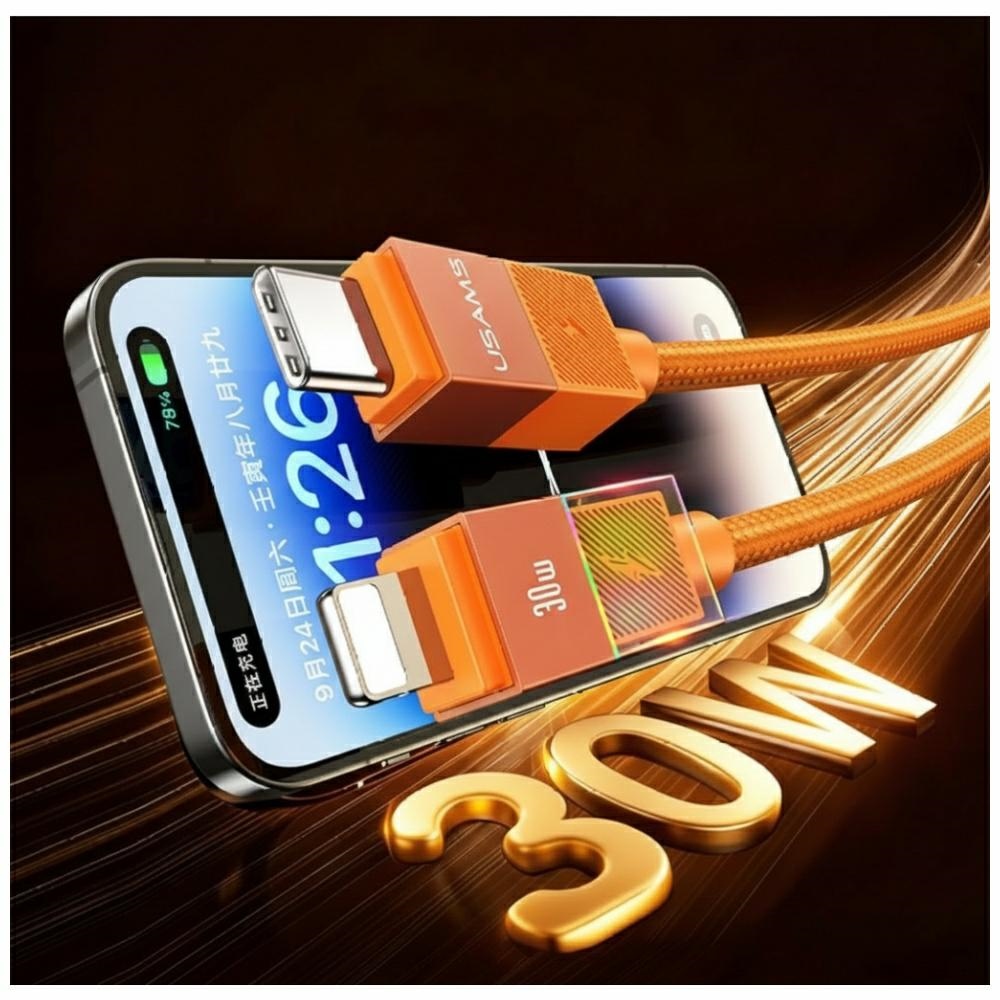 Καλώδιο USAMS U93 30W USB-C σε Lightning 1,2m πορτοκαλί - Image 3