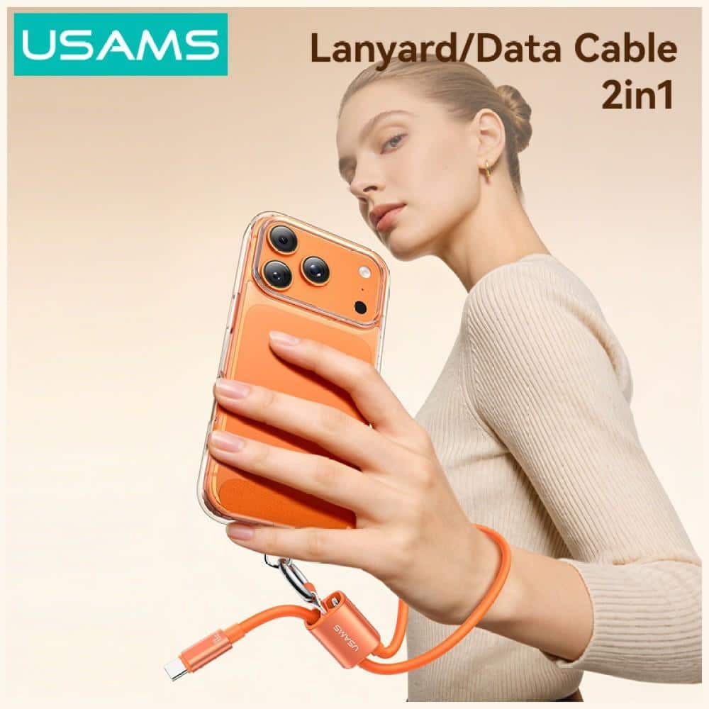 Καλώδιο USAMS U97 60W USB-C σε USB-C λουράκι χειρός 30cm πορτοκαλί - Image 4