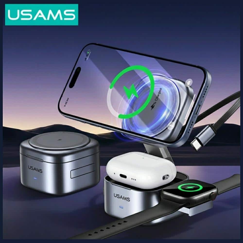 Ασύρματος φορτιστής 3 σε 1 Usams CD257 Qi2 με θάμπωμα - Image 2