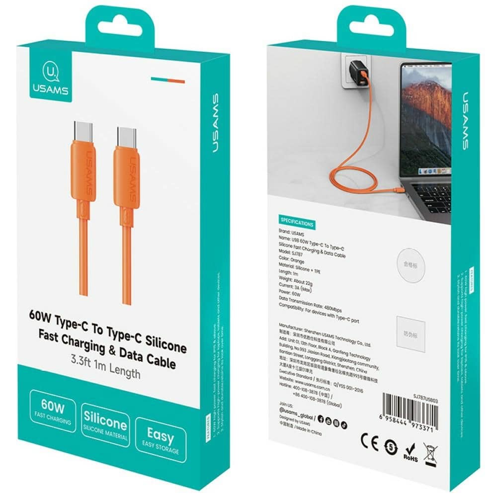 Καλώδιο USAMS U98 60W 3A Σιλικόνης Γρήγορης Φόρτισης USB-C σε USB-C μαύρο - Image 17