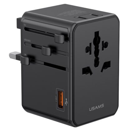 Προσαρμογέας USAMS 4 σε 1 Universal Φορτιστής Ταξιδίου T72 65W ΗΠΑ/Αυστραλία/ΕΕ/Ηνωμένο Βασίλειο μαύρο