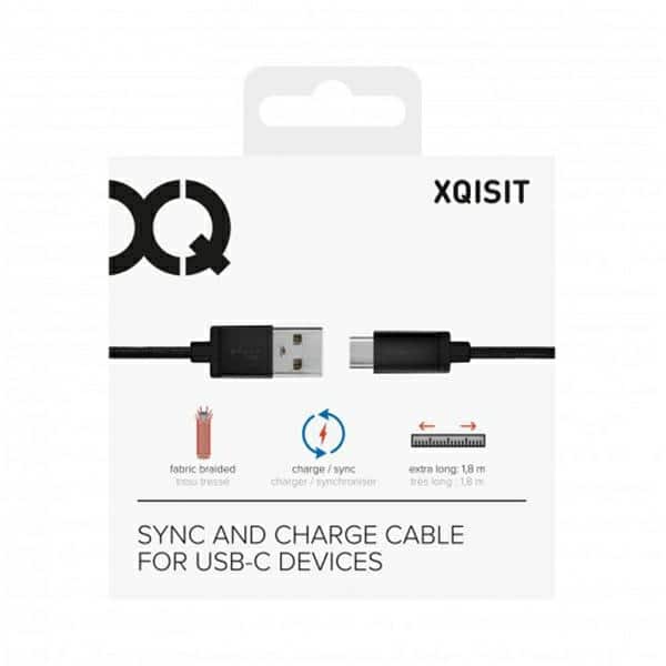 Καλώδιο Xqisit Cotton USB C 3.0 μαύρο 1,8 μ. 27749 - Image 2