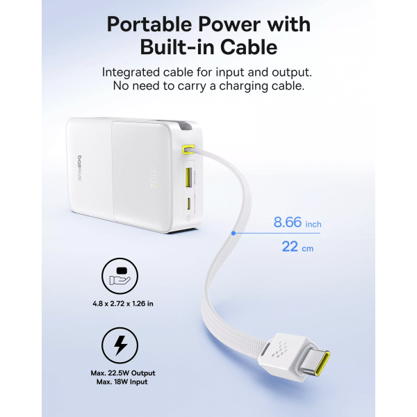 Powerbank Baseus EnerFill Bipow2 Pro, 20000mAh, 22.5W, QC + PD, Λευκό E0027700 - Image 3
