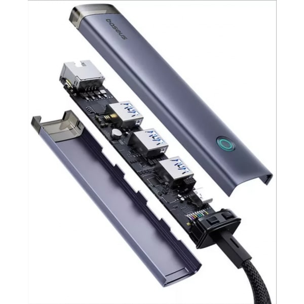 Διανομέας USB / USB-C Baseus UltraJoy, 3 x USB-A 3.0 - 1 x USB-C - 1 x RJ45, Γκρι B0005280B811-14 - Image 2