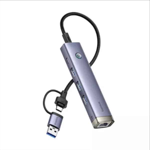 Διανομέας USB / USB-C Baseus UltraJoy, 3 x USB-A 3.0 - 1 x USB-C - 1 x RJ45, Γκρι B0005280B811-14 - Image 3