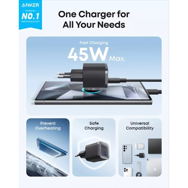 Anker Nano Φορτιστής Τοίχου, 45W, 3A, 1 x USB-C, Μαύρος A2692L11 - Image 3