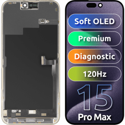 Μονάδα οθόνης LCD MP για Apple iPhone 15 Pro Max, Premium Soft OLED FHD 120Hz Διαγνωστική έκδοση, Aftermarket, Μαύρο