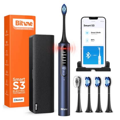 Bitvae BVS3 Οδοντόβουρτσα Ηλεκτρική Smart Sonic, 4 Κεφαλές με Κάλυμμα, Θήκη, 5 Λειτουργίες, Χρονοδιακόπτης, Αισθητήρας Πίεσης, Εφαρμογή, Night Blue