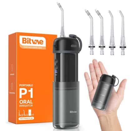 Bitvae Water Flosser P1 (BVP1) με Τηλεσκοπική Δεξαμενή Νερού, 4x 360° Περιστρεφόμενο Ακροφύσιο, για Ευαίσθητα Δόντια, IPX7, Μαύρο