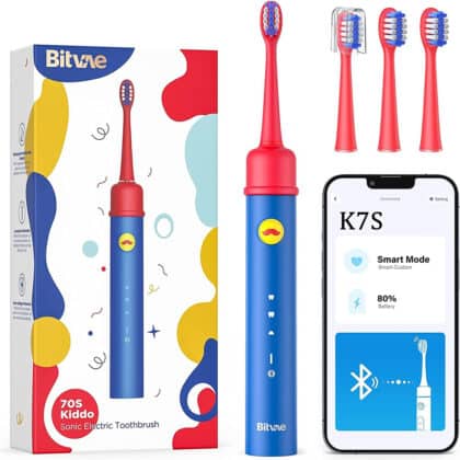 Bitvae BVK7S Ηλεκτρική Οδοντόβουρτσα Sonic, Για Παιδιά, 3 Λειτουργίες, Με Εφαρμογή, Σετ Κεφαλών, Αισθητήρας Πίεσης, IPX7, Μπλε / Κόκκινο