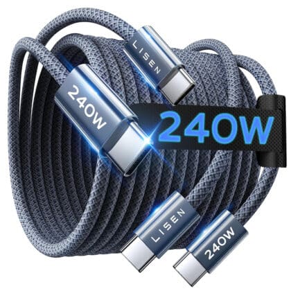 Lisen YL0123070023 Καλώδιο Δεδομένων Type-C σε Type-C, 240W, Πλεκτό Νάιλον, 2μ, Navy Blue (2 τεμάχια)