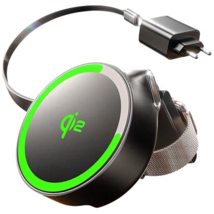 Lisen - Ασύρματος Φορτιστής 2σε1 W602 (YL0324090008) - με Ανασυρόμενο Καλώδιο Type-C, Φορτιστής Τοίχου, Qi2, Γρήγορη Φόρτιση - Μαύρο