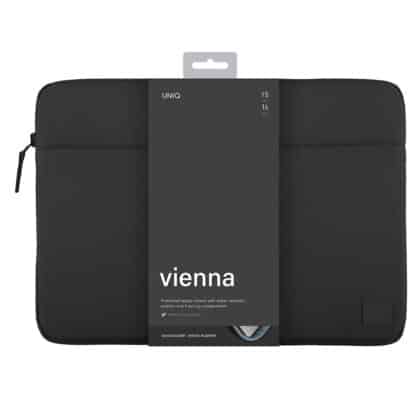 Μαύρη θήκη sleeve UNIQ Vienna για laptop 16 ιντσών από ύφασμα RPET