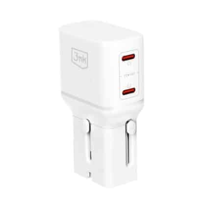 3mk incharge® Globe Αντάπτορας Ταξιδιού, Υποδοχές US/EU/AUS/UK, 2x Type-C, 45W GaN PD, QC4+ PPS SCP, Λευκός