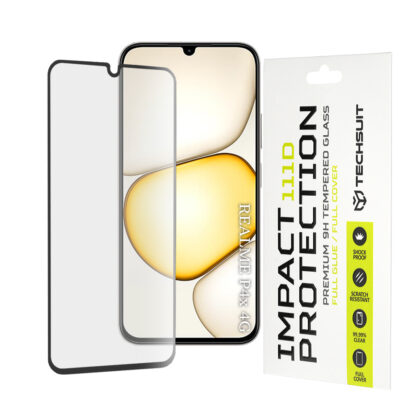 Techsuit 111D Πλήρης Κάλυψη Γυαλί με Κόλλα για Realme P4x 4G / P4 Lite 4G, Μαύρο
