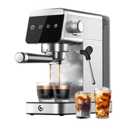AMZCHEF CE-AZ-EM1501-SV Καφετιέρα Εσπρέσο με Έμβολο, Ασημί