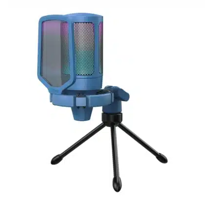 Μικρόφωνο gaming Fifine A6V σε μπλε χρώμα με RGB φωτισμό και βάση γραφείου