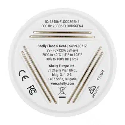 Λευκός έξυπνος αισθητήρας πλημμύρας Shelly Flood S Gen4 από πλαστικό