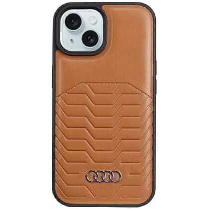 Audi θήκη σκληρή συνθετικό δέρμα MagSafe iPhone 15 / 14 / 13 6.1" καφέ AU-TPUPCMIP15-GT/D3-BN
