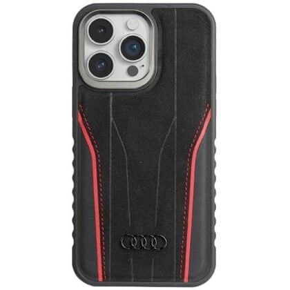 Audi AU-TPUPCMIP15P-R8 MagSafe γνήσιο δέρμα θήκη σκληρή iPhone 15 Pro 6.1" μαύρο-κόκκινο
