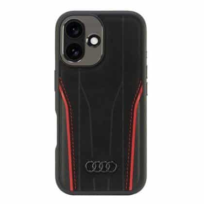 Audi Genuine Leather MagSafe iPhone 16 6.1" μαύρο-κόκκινο σκληρή θήκη AU-TPUPCMIP16-R8/D3-RD