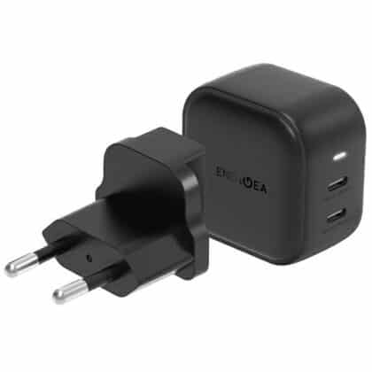 Energea Travelite GaN45 Φορτιστής Τοίχου 2xUSB-C PD-PPS 45W, Μαύρο US+EU