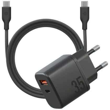 Energea Bazic Goport Velox Kit Φορτιστής Τοίχου 1xUSB-C 1xUSB-A GaN 35W με Καλώδιο, Μαύρος