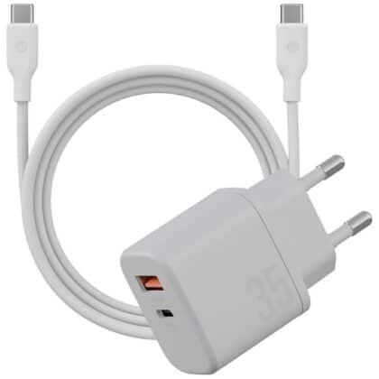 Energea Bazic Goport Velox Kit Φορτιστής Τοίχου 1xUSB-C 1xUSB-A GaN 35W με Καλώδιο, Λευκό