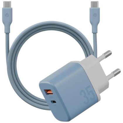Energea Bazic GoPort Velox Kit Φορτιστής Τοίχου USB-C/USB-A GaN 35W με Καλώδιο, Μπλε