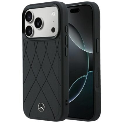 Θήκη Mercedes-Benz Leather Crossed Lines MagSafe για iPhone 18 Pro / 17 Pro μαύρο