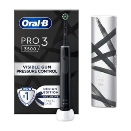 Oral-B Pro 3 3500 Ηλεκτρική Οδοντόβουρτσα, Σχεδιασμός Περιστροφής/Ταλάντωσης/Παλμών Sensitive Clean, Μαύρο EU