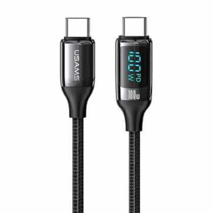 USAMS Καλώδιο Πλεξούδα U78 USB-C σε USB-C LED 1.2m 100W Γρήγορη Φόρτιση μαύρο SJ546USB01 (US-SJ546)