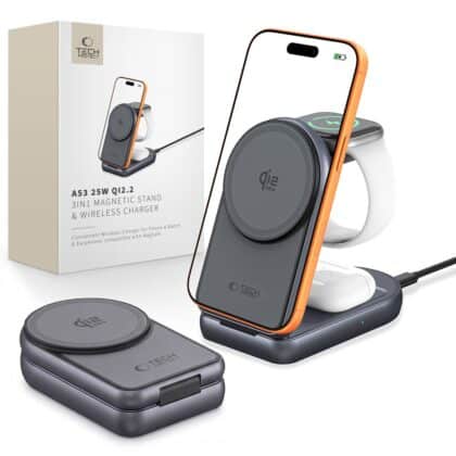 TECH-PROTECT A53 3in1 Μαγνητικός Ασύρματος Φορτιστής MagSafe 25W Qi2.2, Σκούρο Γκρι
