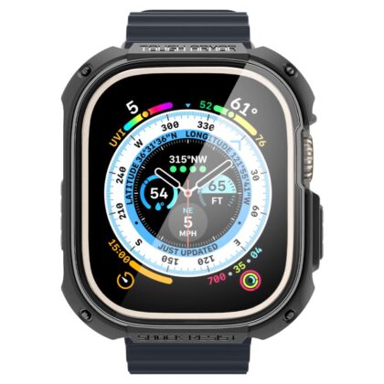 Μαύρη θήκη Spigen Tough Armor για Apple Watch Ultra 4 (49 mm) με ενσωματωμένο προστατευτικό γυαλί οθόνης