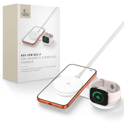 TECH-PROTECT A55 2in1 Ασύρματος Φορτιστής MagSafe 25W Qi2.2, Λευκός