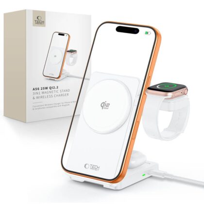 TECH-PROTECT A56 3in1 Μαγνητικός Ασύρματος Φορτιστής MagSafe 25W Qi2.2, Λευκός