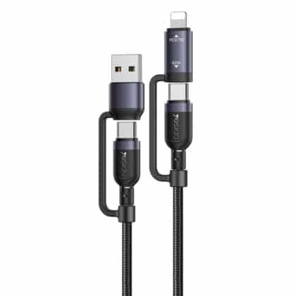 Yesido CA200 Καλώδιο Δεδομένων 4 σε 1, USB/Type-C σε Type-C/Lightning, 60W, 480Mbps, 1.2m, Μαύρο