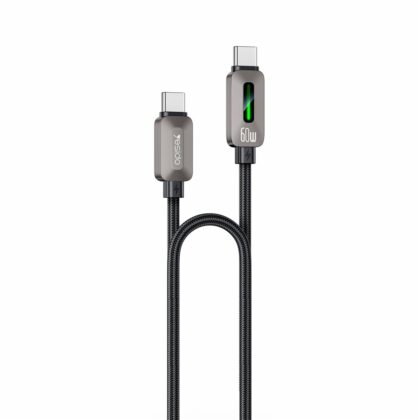 Yesido CA198 Καλώδιο Δεδομένων Type-C σε Type-C, 60W, 3A, 1.2m, Πλεκτό Καλώδιο, Μαύρο