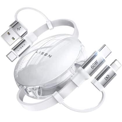 Lisen Καλώδιο Δεδομένων (YL0123030001) 4 Σε 1, Type-C, USB Σε Type-C, Lightning, 60W, 1m, Λευκό
