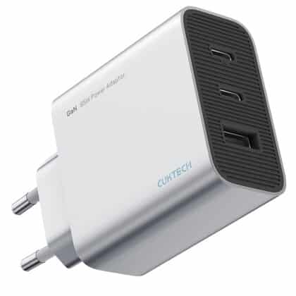 Cuktech - Φορτιστής Τοίχου A15C-EU (CUK0A15CEUSL) - 2x USB-C, USB, Γρήγορη Φόρτιση, 65W, Τεχνολογία GaN - Λευκός